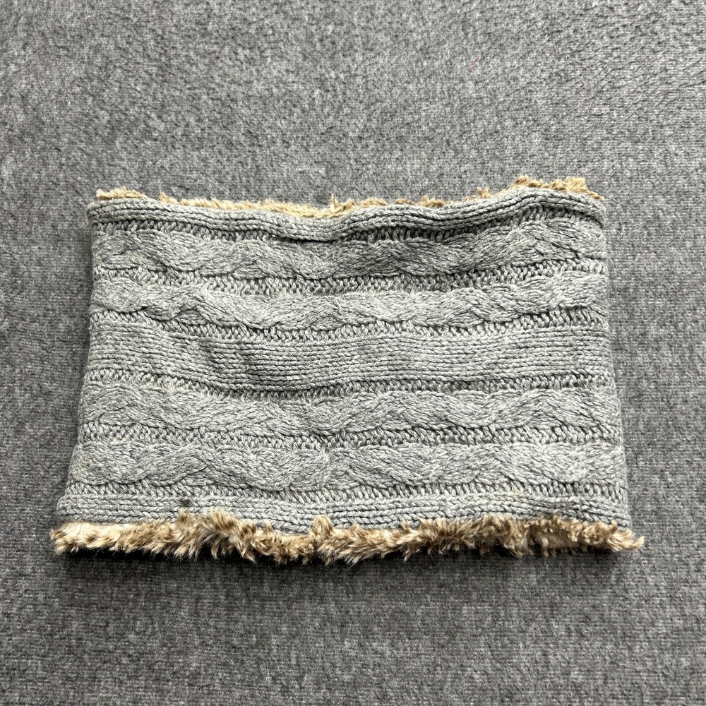 American‎ Eagle Aerie Gray Cable Knit Faux Fur Infinity Scarf Snood